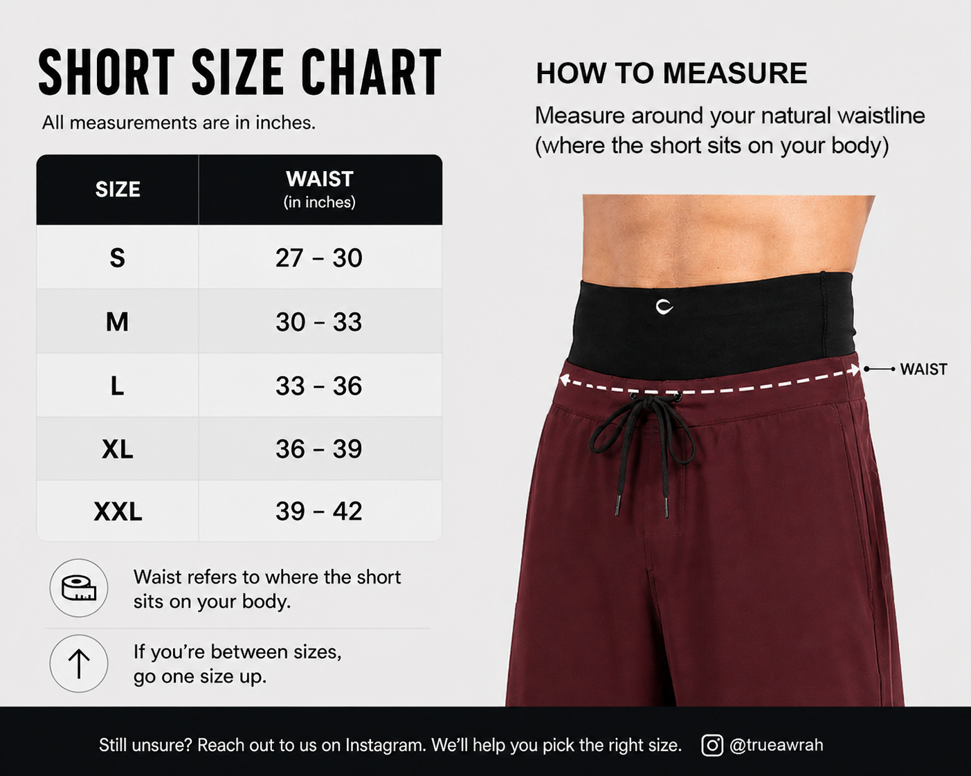 size chart of 3 quarter awrah short